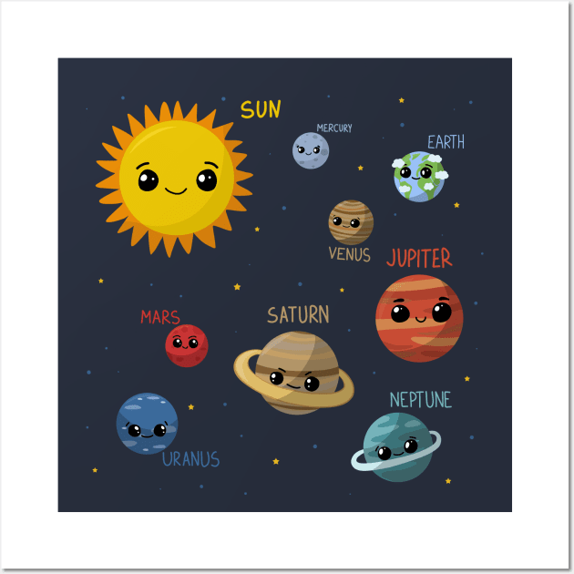 Kawaii Solar System Wall Art by valentinahramov